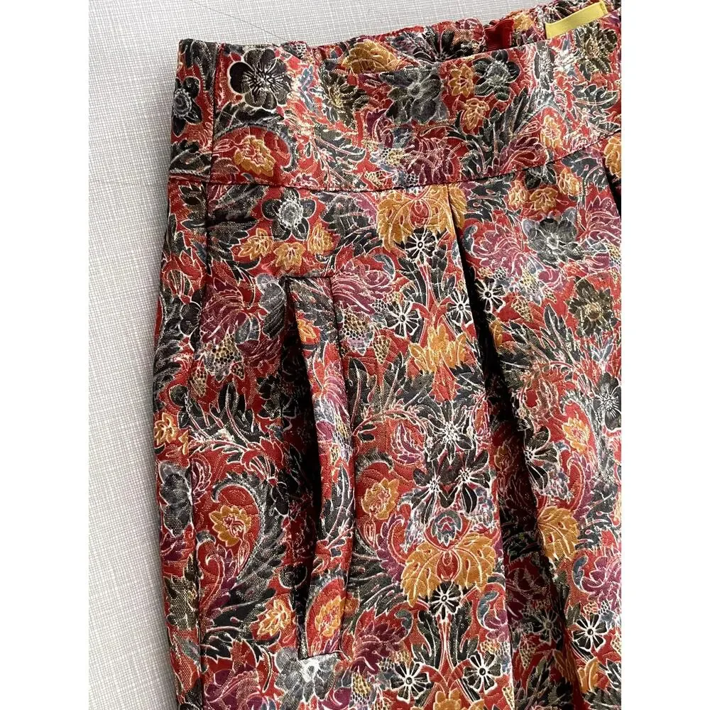 Anthropologie Metallic Skirt Mini Jacquard Holiday Party Boho Floral Pockets Fun